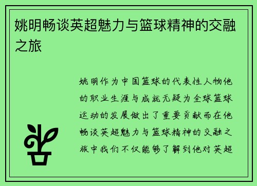 姚明畅谈英超魅力与篮球精神的交融之旅